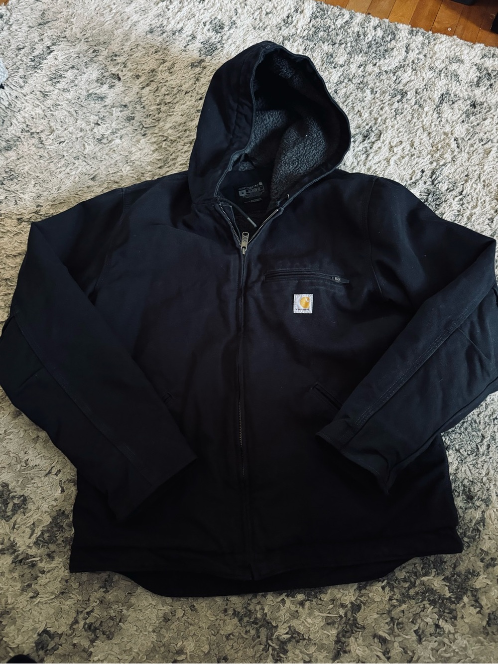 Carhartt Black Sherpa-Lined Hooded Zip Jacket